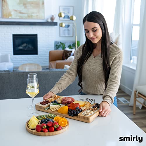 Smirly Bamboo Cheese Board Set - Large Charcuterie Board Set - Wooden Cheese Boards Charcuterie Boards - Unique Housewarming Gift - Appetizer & Cheese Platter, Meat And Cheese Tray, Wood Serving Board #TOP6