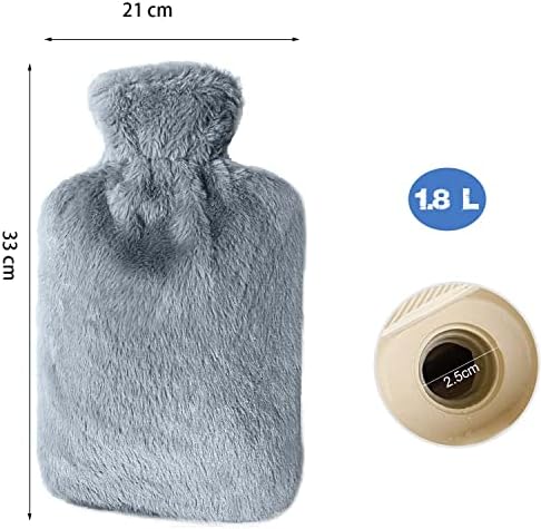 Bonilife Hot Water Bottle with Fluffy Cover-Soft Luxury, 1.8L Large Hot Water Bottle as Great Gift for Women and Men, Warm Hot Water Bag for Bed, Cosy Nights, Pain Relief, Back, Neck-Darkgrey