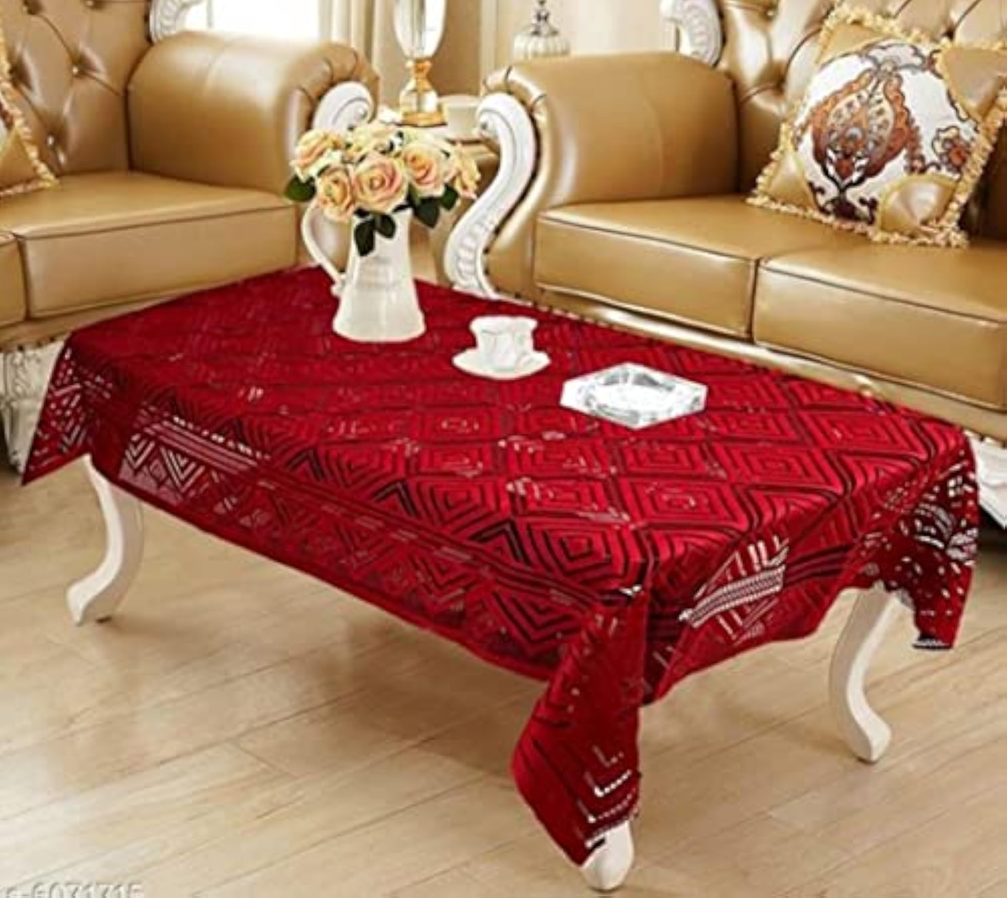 Floral Design Polyester Table Cloth, Anti Slip, Red