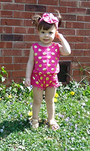 Messy Code Baby Romper Onesies Girls Clothes Gold Dot Jumpsuits Headband Outfit Sleeveless Boutique,Hot Pink,X-Small / 3-6Month #TOP1