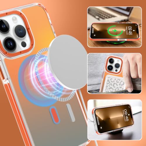 Image of Magnetic Case for iPhone 13 Pro [Compatible with Magsafe] [Cute Fashion Fluorescent Design] [1 Screen Protector] Slim Translucent Matte Case for iPhone 13 Pro 6.1 inch 2021, Orange