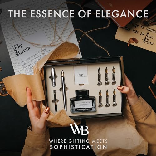 Image of Wordsworth & Black Luxury Calligraphy Pen Set for Writing, 6 Nibs,Silver | Fountain Ink Bottle, Cartridges & Refill Converter, Refillable, Silver, High End Gift for Men & Women, Journaling & Lettering