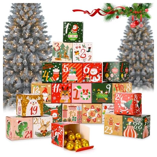 LEAZZLE 24 Piezas Calendario de Adviento para Rellenar, 24 Cajas para Calendario de Adviento Reutilizable, Decoracion Navidad 2024, Caja de Regalo para Caramelos Dulces Galletas Chocolate,7 x 7 x 7 cm