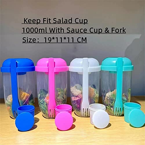 Zkosieng 2022 New Keep Fit Salad Meal Shaker Cup With Fork And Dressing Holder, Fresh Washing Brush, Health Container, Portable Vegetable Breakfast To Take Away. (A-Green), 7.48×4.33×4.33In #TOP1