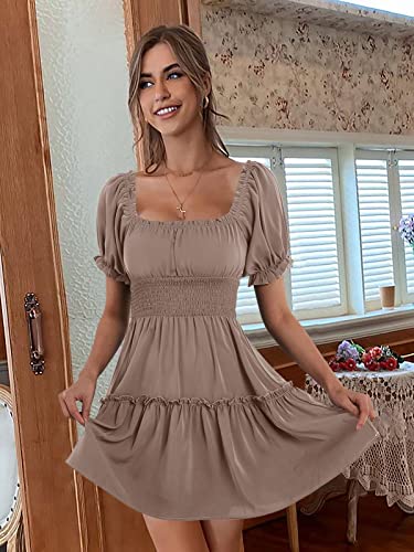 Image of Womens Babydoll Mini Dress Casual Square Neck Short Sleeve Summer Dresses