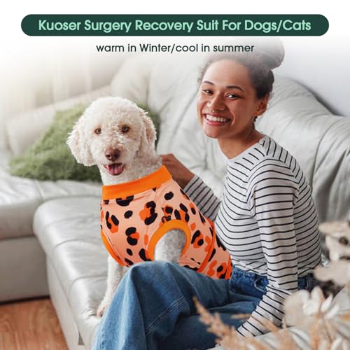 Image of Kuoser Dog Recovery Suit for Dogs After Surgery,Professional Surgical Onesie for Female Male Dogs Spay Neuter,Soft Dog Surgery Suit Bodysuit for Abdominal Wounds Skin Disease,Orange L