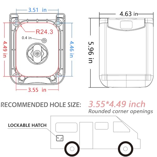Image of RV Water Fill Inlet with Cover Gravity Water Fill Inlet, Square Magnetic Attraction and Lock Keys Double Protection City Fresh Water Connection for RV Camper Motorhome Boats (White)