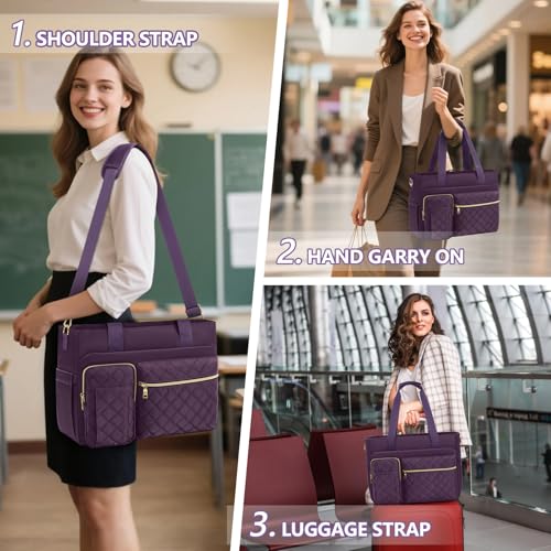 Image of SDYSM Teacher Tote Bag 15.6 inch Laptop Bag Work Bags for Women Nurse Tote Professional Computer Messenger Shoulder Bags Laptop Briefcase for Office, College, Nursing, Purple