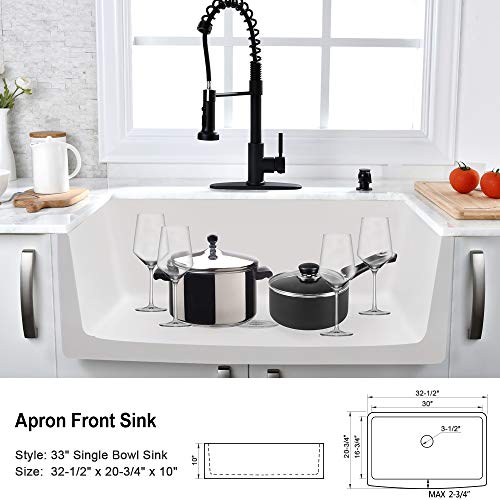 33 Inch White Farmhouse Sink-Hovheir 33X21 Fireclay Farmhouse Kitchen Sink Handcrafted Apron Front Farmhouse Sink Single Bowl Farm Sink White Farmers Sink Extra Deep Wide Curved Front Rustic Sink #TOP2