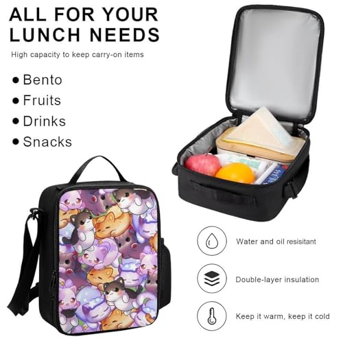 Generic Purple Cat Backpack With Lunch Box Pencil Bag 3Set for Men Women-B4