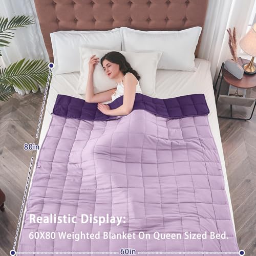 Image of yescool Weighted Blanket for Adults (12 lbs, 60 inch x 80 inch, Purple) Cooling Heavy Blanket for Sleeping Perfect for 110-130 lbs, Queen Size Breathable Blanket with Premium Glass Bead, Machine Washable