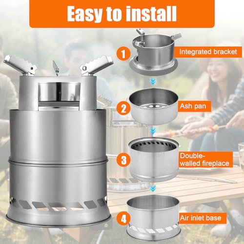 JNUYISW Brasero Exteriores, Hoguera de Leña Portátil de Acero Inoxidable sin Humo Funciona con Pellets o Leña Estufa de Leña Pequeña con Bolsa de Transporte para Patio Trasero, Patio, Playa - imagen 3