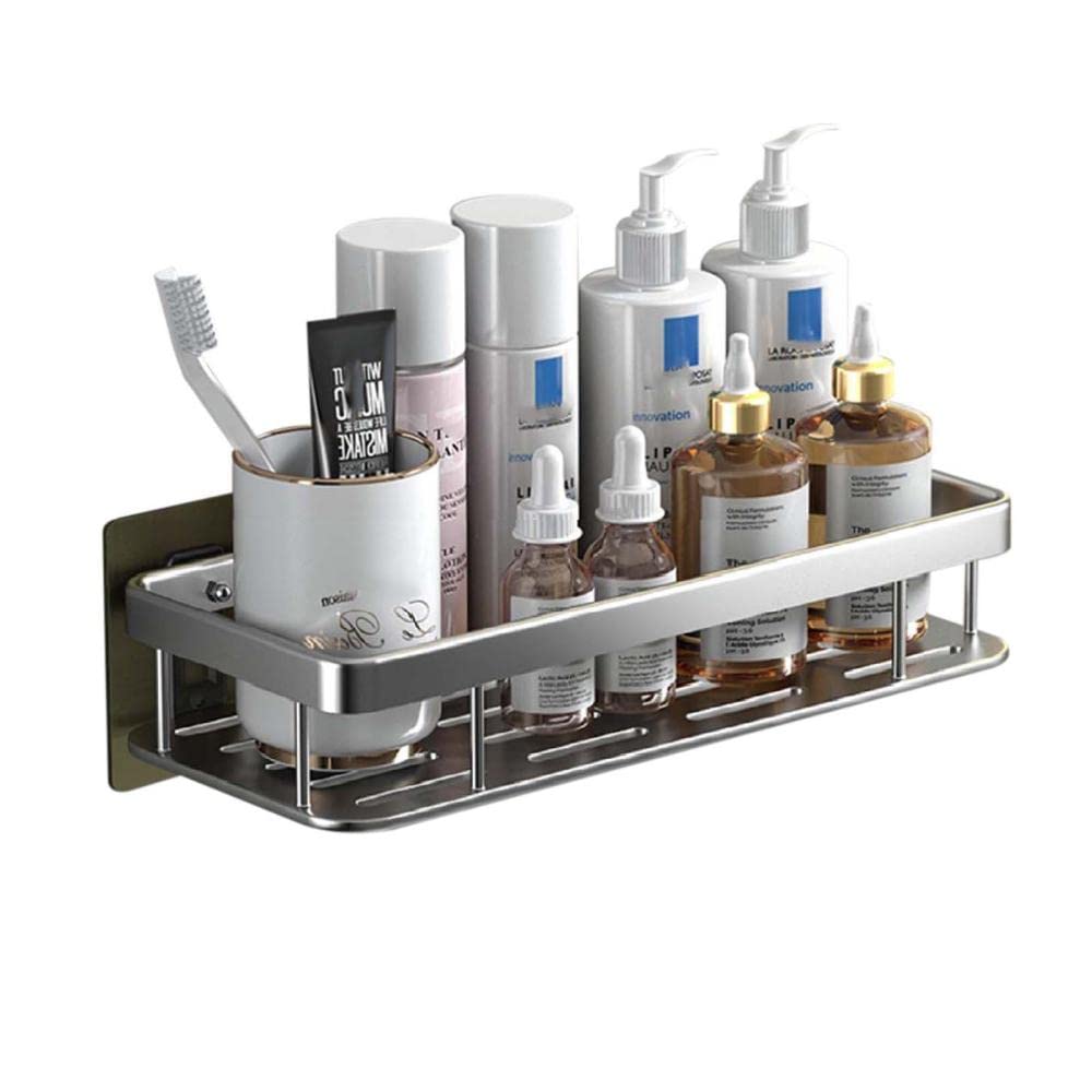 Shower Organiser Wall Mounted Bathroom Shelves Self Adhesive Shower Caddy Anti-Rust Without Drilling Space Aluminum for Toilets and