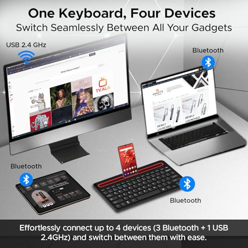 Amkette Optimus Pro 4 in 1 Rechargeable Wireless Keyboard, 2.4 GHz & BT5.0 Connectivity, Tablet & Phone Holder, Silent Laptop Style Scissor Keys,... - Image 2
