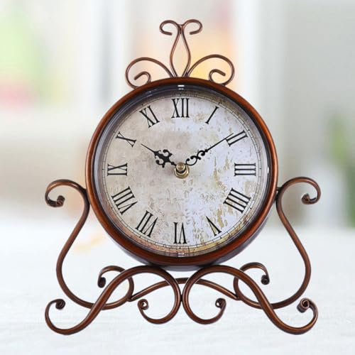 Reloj de mesa retro vintage de hierro silencioso color café 8