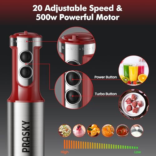 Image of Immersion Blender Powerful Four Blades, Hand Mixer 5-in-1 with 20-speed, 1200W One-button Disassembly and Washing, Suitable for Kitchen Making Soups, Protein Shakes and Baby Food
