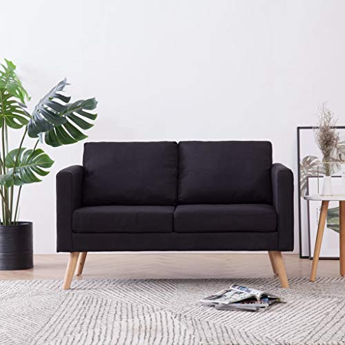 Festnight Sofá de 2 Plazas Sofá Cama de Tela Sofa Salon con Cojines, Negro 116 x 70 x 73 cm