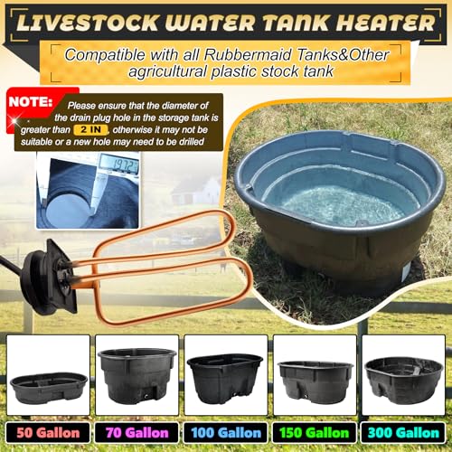 Image of Stock Tank Drain Plug and Outdoor Water Tank Heaters Fit for rubbermaid Commercial 50 70 100 150 300 Gallon Stock Tanks Five Year Free Replacement