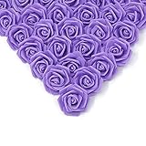 IPOPU Artificial Rose Flower Heads, 100 Pcs Real Looking Purple Foam Fake Roses for DIY Wedding Baby Shower Centerpieces Arrangements Party Tables Home Decorations (Purple 1, Stemless)