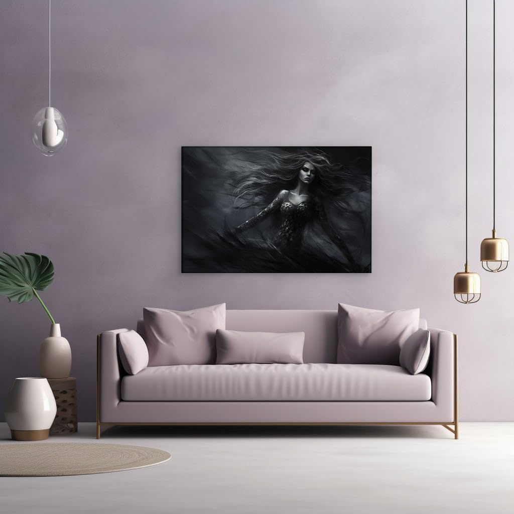 Canvas for Living room. Obsidian Reverie: A Monochromatic Symphony of Mystery, 27 x 18 inch Canvas Wall Art - Modern Home Decor - 69x46 cm (27x18 inch)