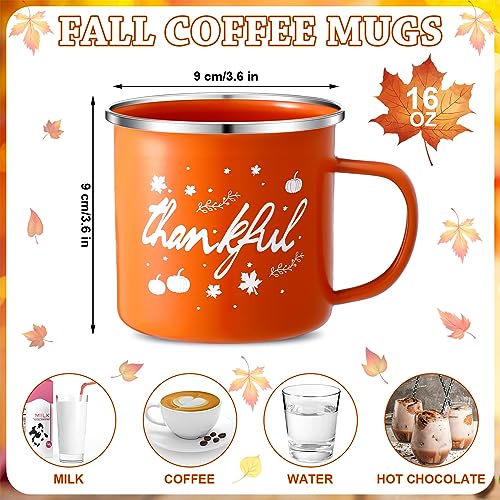 Uiifan 3 Pcs Fall Autumn Coffee Mugs 16 oz Enamel Pumpkin Mugs Cups Campfire Style Fall Mugs Grateful Thankful Tea Latte Mug for Thanksgiving Halloween Home Decoration Holiday Daily Supplies by Uiifan - Image 2
