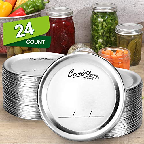 24-Count, [WIDE Mouth] Canning Lids for Ball, Kerr Jars - Split-Type Metal Mason Jar Lids for Canning - Food Grade Material, 100% Fit & Airtight for Wide Mouth Jars - PATENT PENDING