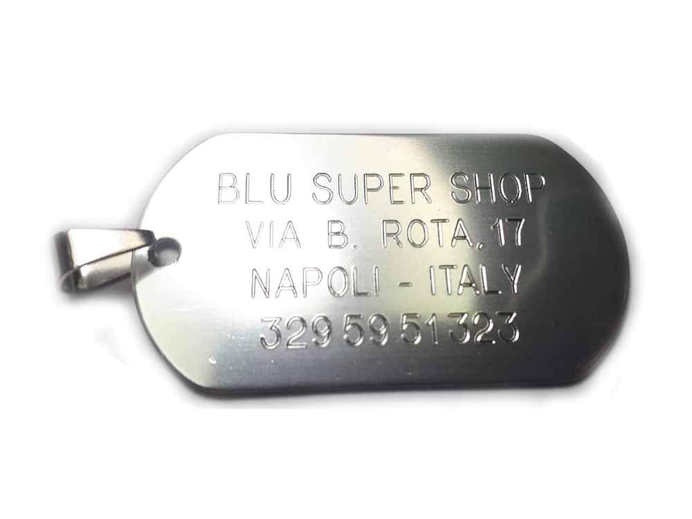 Ciondolo Targa Militare 52x38 mm oriz con Incisione su 4 righi Personalizzato Personalizzabile Gruppo sanguigno, patologia Nome Cognome Love Amore Nascita o Altro,+ Un Portachiavi CORNI