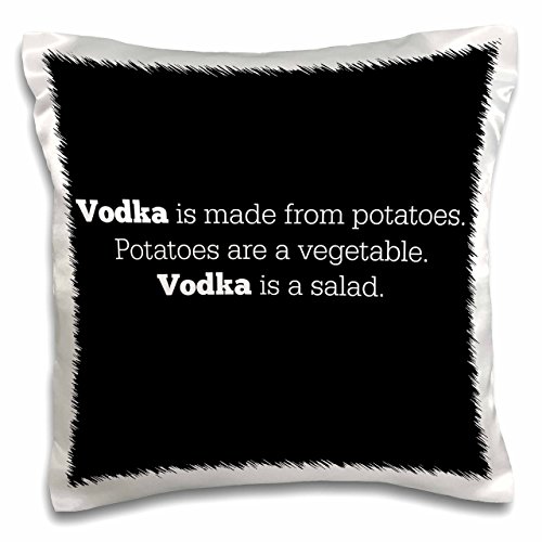 3dRose Vodka is Made from Potatoes White Print with Black Background-Pillow Case, 16-inch