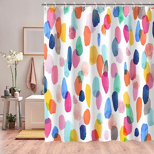 RosieLily Watercolor Polka Dot Circles Shower Curtain, Kids Shower Curtain Set with 12 Hooks, Waterproof Washable Decor Bathroom Shower Curtain, 72 x 72 inches