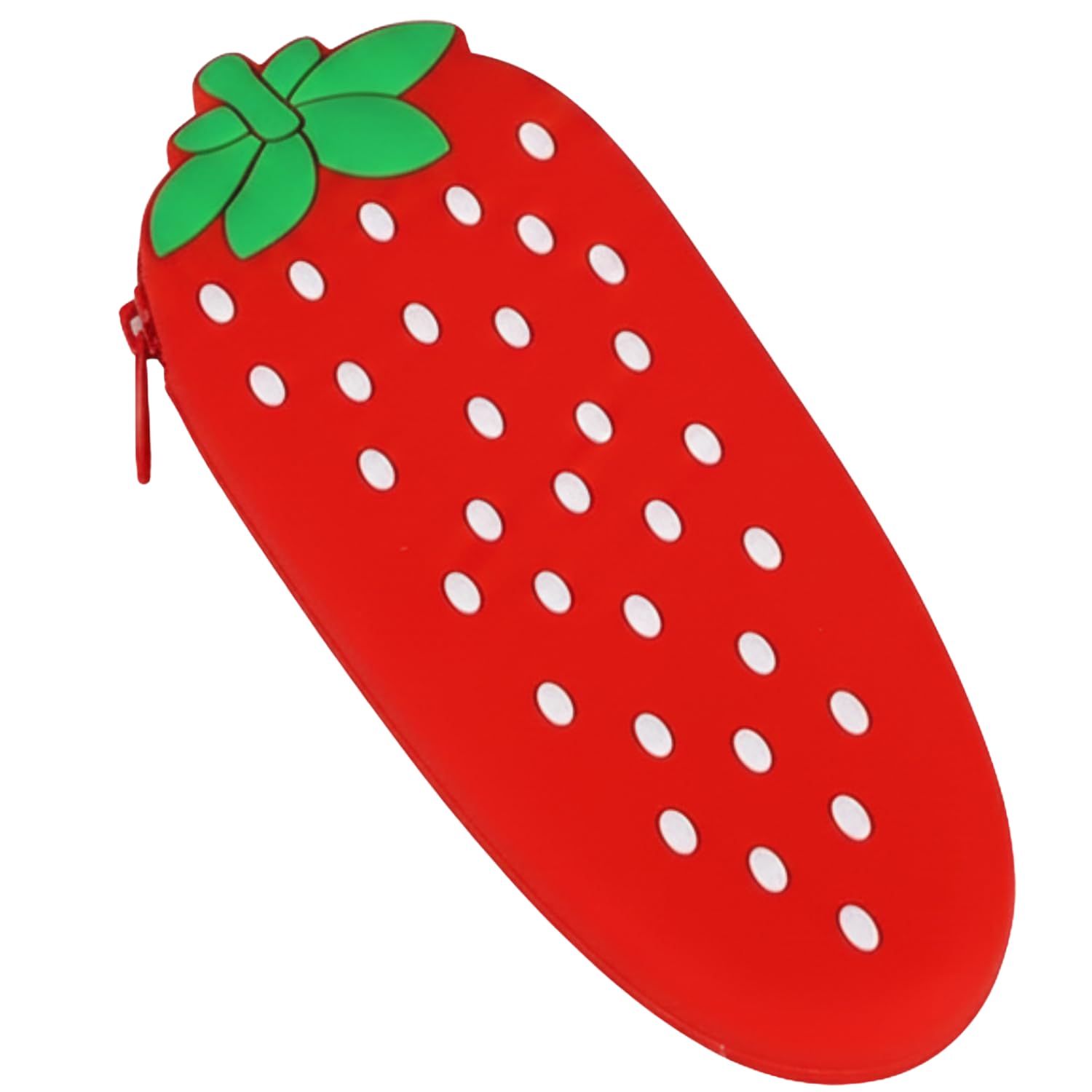 Cute Fruit Shaped Silicone Pencil Case Pouches for Kids & Girls, Aesthetic Kawaii Pen Pencil Storage Organizer Bag for School, College & Office, Multipurpose Travel Cosmetic Pouch (STRAWBERRY)-image-26