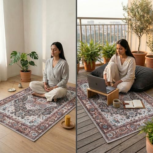 Image of Dream Weaverz Anti Slip Rectangular Carpet for Living Room & Hall | Silk | Flat Woven Soft Washable Floor Mat for Home, Bedroom Floor & Kitchen | Durable Anti Skid Rug for Daily Use (3 X 5) feet