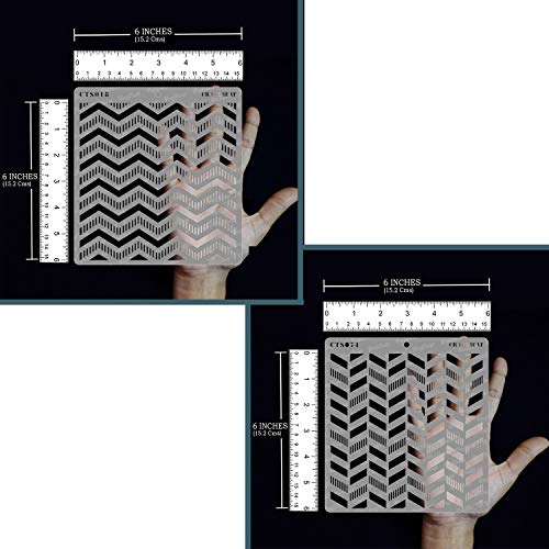 Craftreat Geometric Stencils For Painting On Wood, Wall, Tile , Canvas, Paper, Fabric And Floor - Striped Chevrons And Striped Herrringbone - 2 Pcs - 6X6 Inches Each - Reusable Diy Craft Stencils #TOP2
