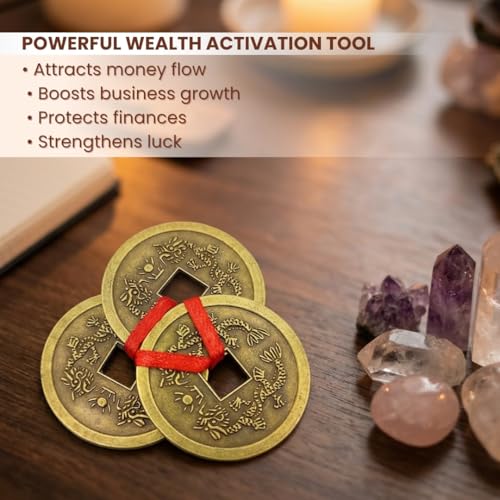 Image of Plus Value Feng Shui Vastu Remedies Dragon Phoenix 3 Chinese Coins Set Brass Wealth, Prosperity, Money, Good Luck (Big Size)
