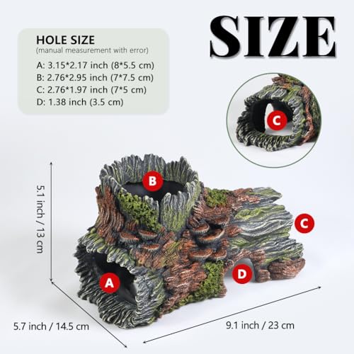 Image of Aquarium Decorations Hollow Tree Trunk Fish Tank Accessories Stump Shelter for Betta Hideout Caves Driftwood for Aquarium Simulation Tree Decor with Holes