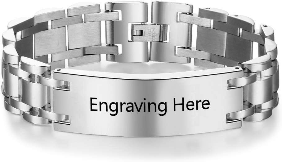 Personalized Men Stainless Steel Bracelets Custom Name Engraved Bracelets Wrist Bangle Bracelets for Mens