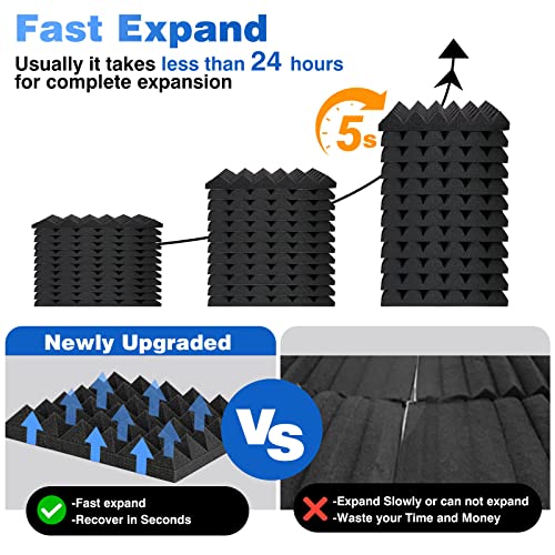 FONESO Acoustic Panels, High Density Soundproof Foam Panels for Walls, Sound Absorbing Panels, Acoustic Foam Panels Fire Resistant for Studio Recording (Black, 2"x12"x12" 12Pack) - Thumbnail 3