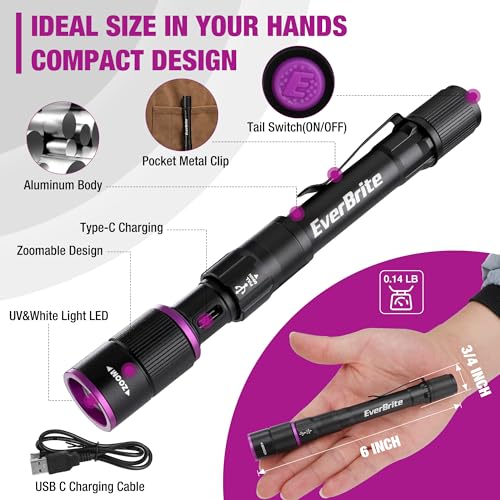 image for EverBrite Rechargeable Pen Flashlight with UV Light and White Light, 3