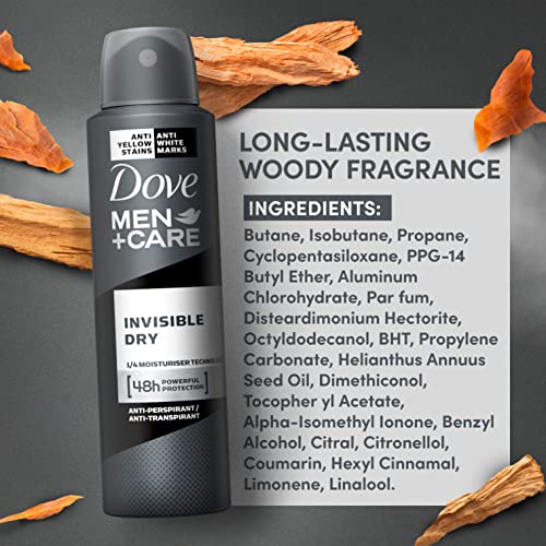 Image of Dove Men+Care Invisible Dry Spray Antiperspirant Deodorant, Up To 72 Hrs Protection From Sweat & Odour, Instantly Dry Soothes & Moisturises Skin, Long-Lasting Subtle Scent, 150Ml.