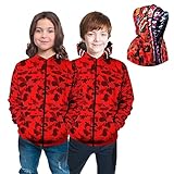 Cetucky Printing shark mouth blue hoodies hip hop child for boy girl 8-12 blue jacket camo shark jaw brown children's for boy girl 7-8 jacket-Red-Large