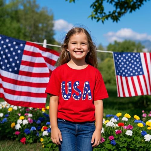 Image of Boys 4th of July Shirts-Toddler Girls Patriotic American Flag Tees Kids Memorial Day USA T-Shirts 2-7T