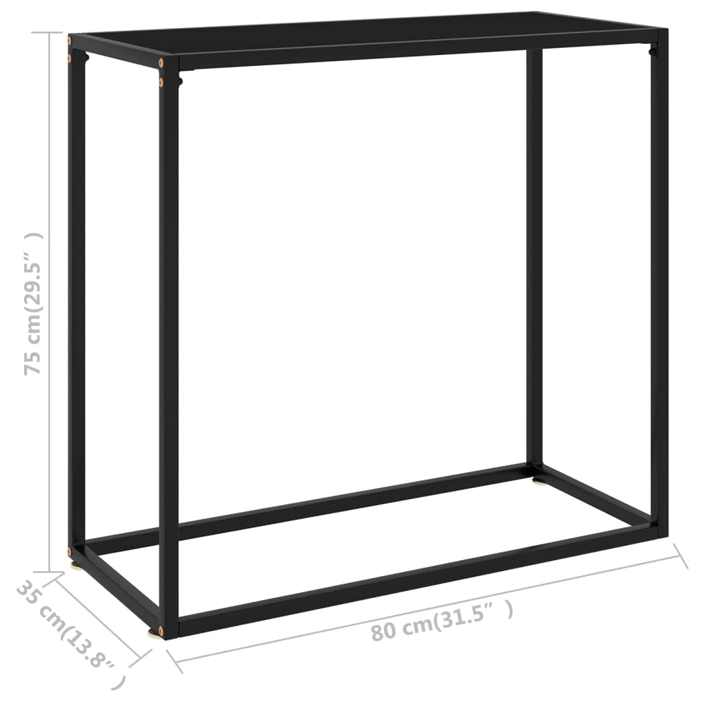 Générique Konsola stołowa czarna 80 x 35 x 75 cm szkło hartowane | Stal malowana proszkowo, wytrzymała i stabilna, łatwa do czyszczenia, stolik boczny do salonu