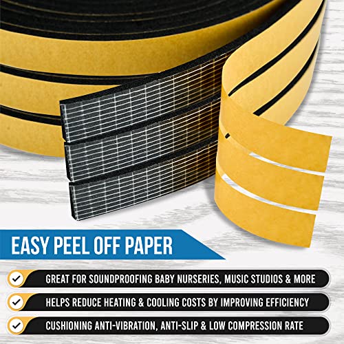 High Density Foam Weather Stripping Door Seal Strip Insulation Tape Roll For Insulating Door Frame, Window, Air Conditioner | Self Adhesive Sealing Weatherstrip (Black, 1/4 In 1/8 In 50 Ft) #TOP6