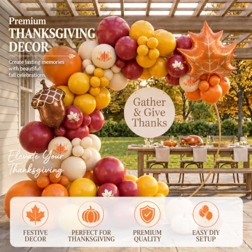 Image of Fall Balloon Arch Kit, Thanksgiving Balloons, Acorn & Maple Leaf