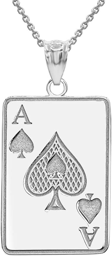 Men's Fine Jewelry Good Luck Charm Certified 14k White Gold Personalized Name Poker Card Ace Of Spades Hip Hop Pendant Necklace