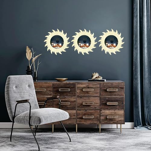 Image of Creative Arts n Frames 11 inch Set of 3 Round Wall Decor Hand Crafted Wooden HD Wall Mirror Panel for Living Room Bedroom Lobby Modern Wall Decor Home Decor Items (Chakra 2 Pine)
