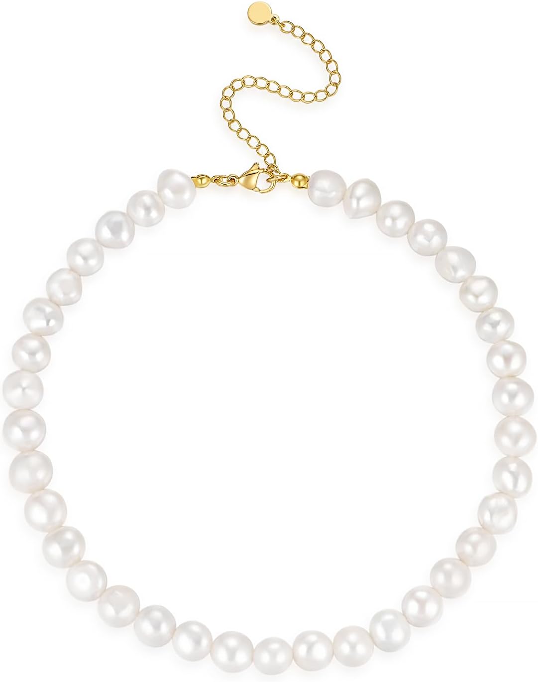 Natural Freshwater Baroque Pearl Necklace 14K Gold Plated Dainty Choker Necklace for Women Girls Snake Chain/Cuban Link/Paperclip/Ball Beaded Chain/Tennis Chain Fashion Jewelry for Gift