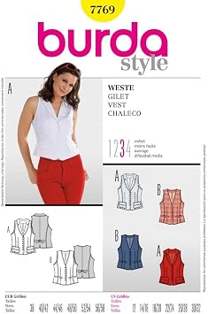 Burda Ladies Sewing Pattern 7769 - Gilet Waistcoats Sizes 12-32