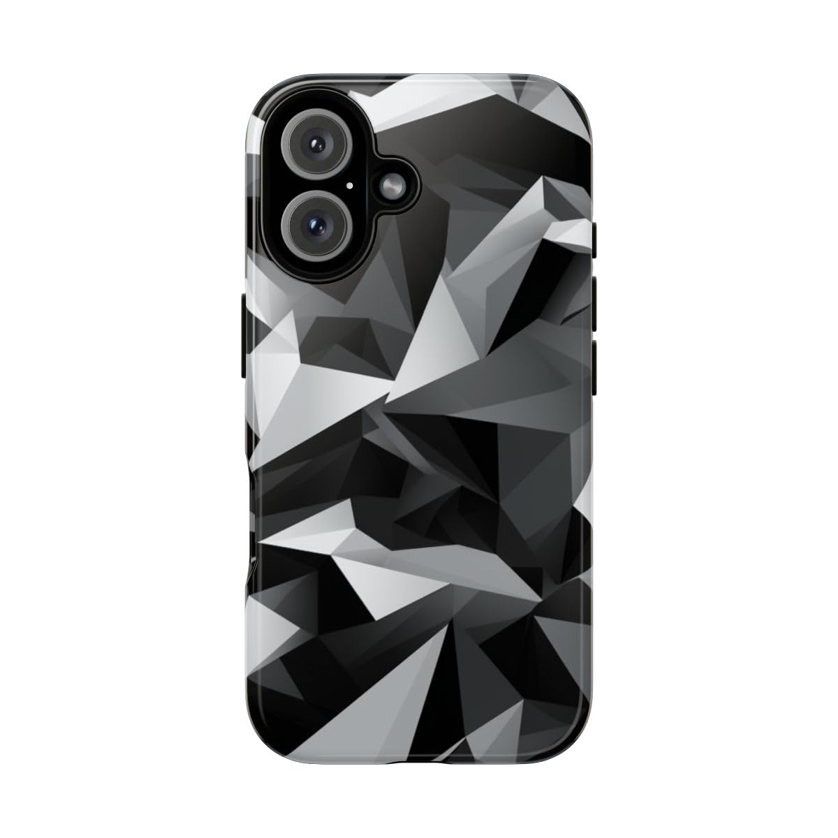 Coque rigide iPhone 16 motif géométrique brillant finition luxe noir gris - 5