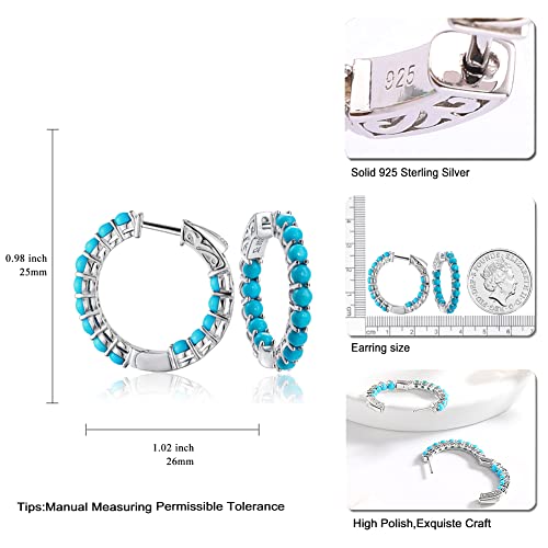Agrule Natural Turquoise Hoop Earrings For Women 925 Sterling Silver Azure Blue Minimalist December Birthstone Hoops Earrings Statement Jewelry For Birthday Gift #TOP5