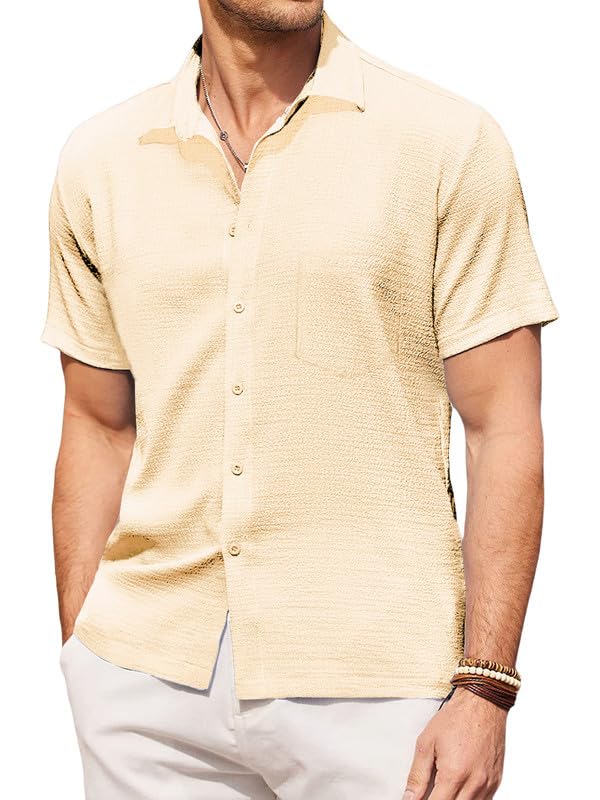Image of Pinkmint Men's Popcorn Shirt Comfortable Short Sleeve Shirt's Casual Textured Shirt (Pack of 1) Pink
